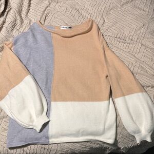 Colorblock Sweater - Cream, White, and Gray
